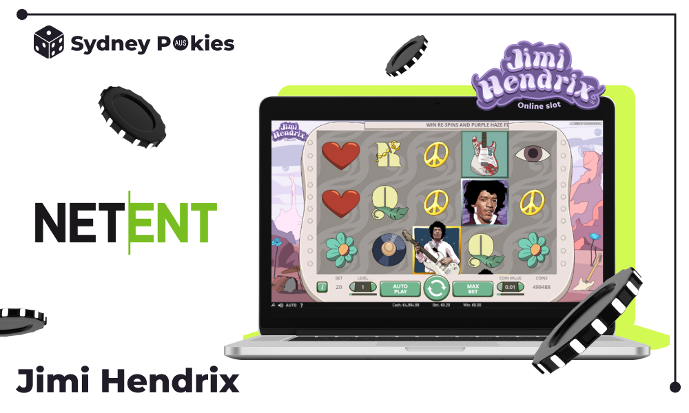 Jimi Hendrix is Australia's best 60's style pokie with a cartoonish design