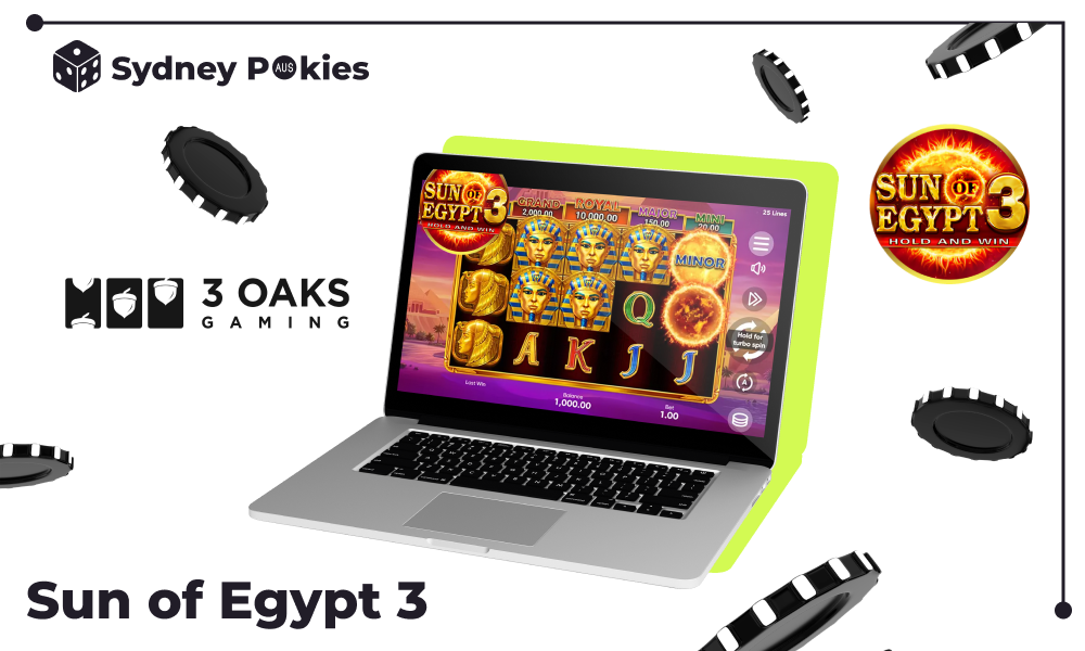 Sun of Egypt 3 is an Egyptian-themed pokie machine developed by 3 Oaks Gaming